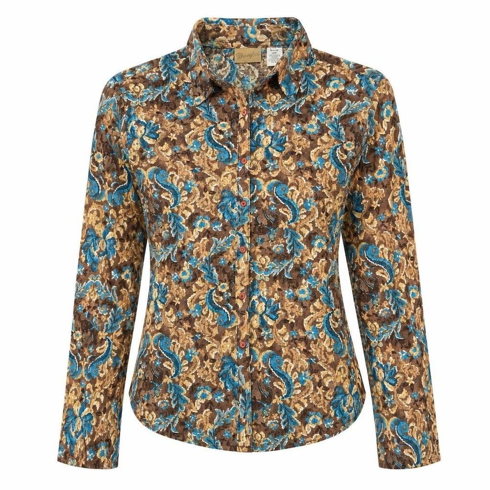 Wrangler Western Shirt Womens L Sheer Lace Stretch Flare Sleeve Paisley Boho